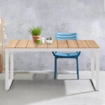 Τραπέζι κήπου Poseidon μέταλλο - ξύλο χρώμα λευκό - φυσικό 180x92x75εκ.