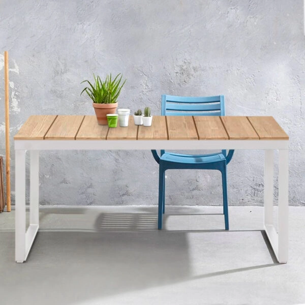 Τραπέζι κήπου Poseidon μέταλλο - ξύλο χρώμα λευκό - φυσικό 180x92x75εκ.