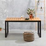 Τραπέζι κήπου Poseidon μεταλλικό - μασίφ ξύλο χρώμα μαύρο - καρυδί 150x82x75εκ.