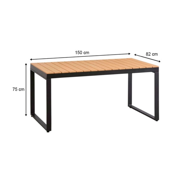 Τραπέζι κήπου Poseidon μεταλλικό - μασίφ ξύλο χρώμα μαύρο - καρυδί 150x82x75εκ.