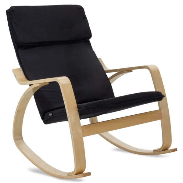 Πολυθρόνα Zenia  κουνιστή σε μαύρο ύφασμα και φυσικό ξύλο