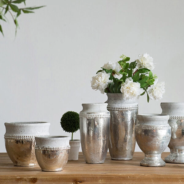 Uma Κασπώ από Τερακότα Ασημί/Γκρι (20,3x20,3x19,1)cm Σετ/2