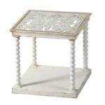 Τραπεζάκι βοηθητικό ξύλινο με σκαλιστό καπάκι και γυαλί (61x61x61)cm