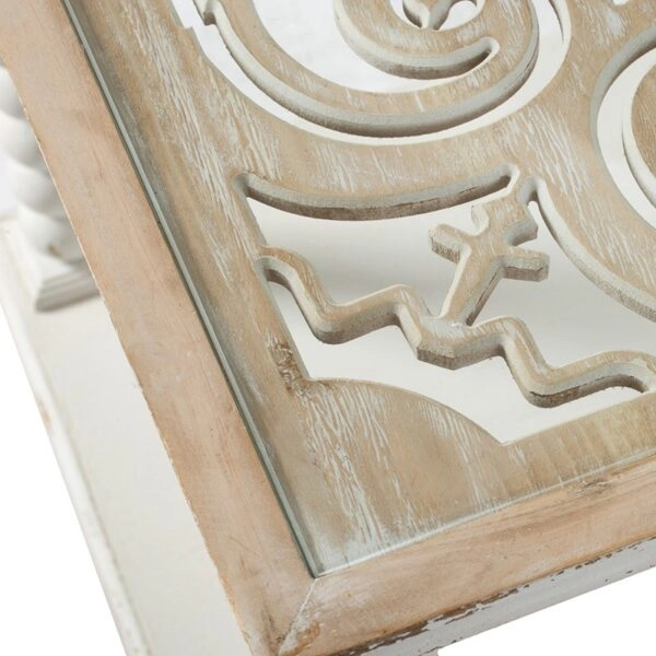 Τραπεζάκι βοηθητικό ξύλινο με σκαλιστό καπάκι και γυαλί (61x61x61)cm