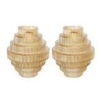 Artekko Fluted Κίτρινο Ημιδιάφανο Διακοσμητικό Βάζο με Ραβδώσεις (15x15x17)cm 2pcs