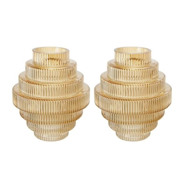 Artekko Fluted Κίτρινο Ημιδιάφανο Διακοσμητικό Βάζο με Ραβδώσεις (15x15x17)cm 2pcs