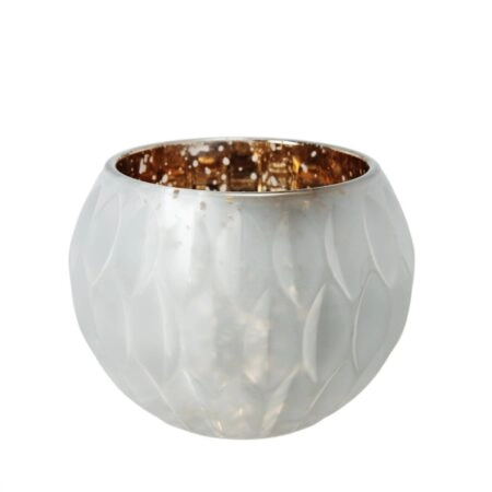 Artekko Frosted Γυάλινο Διακοσμητικό Μπολ Κηροπήγιο σε Λευκό με Χρυσό (15x15x11)cm
