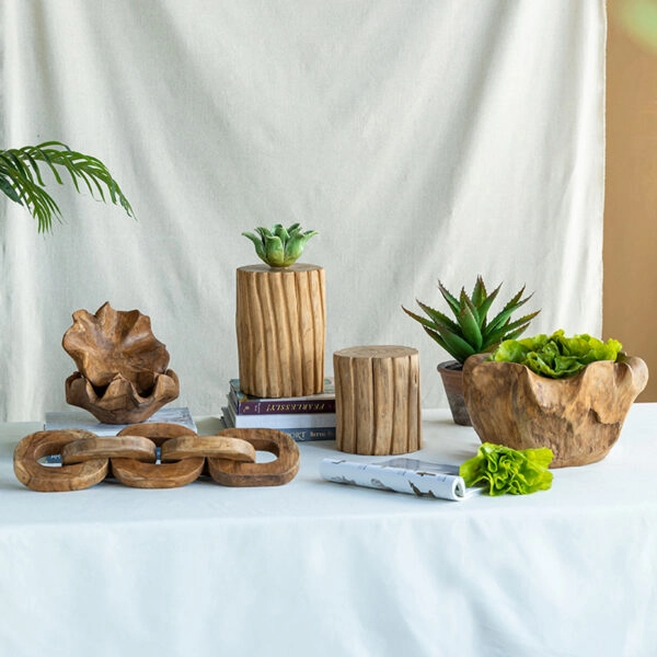 Artekko Woody Διακοσμητικό Μπολ από Ξύλο Teak σε Φυσική Απόχρωση (35x30x20)cm