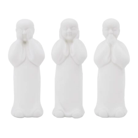 Artekko Buddha Monks Λευκά Επιτραπέζια Διακοσμητικά με Μοναχούς από Ρητίνη (9x7.5x25)cm 3pcs