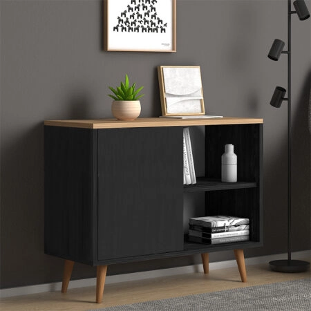 Κονσόλα - μπουφές μελαμίνης Luce χρώμα μαύρο antique - oak 80x35x66εκ.