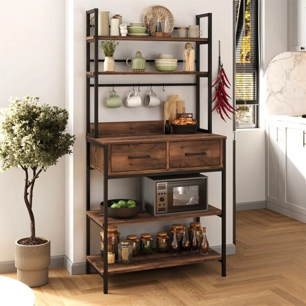 Έπιπλο κουζίνας Printo μεταλλικό - μελαμίνης χρώμα μαύρο - καπνιστή καρυδιά 81,6x37,5x169,1εκ.