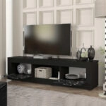 Έπιπλο τηλεόρασης Davin χρώμα μαύρο - μαύρο εφέ μαρμάρου 180x40x47εκ.