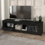 Έπιπλο τηλεόρασης Davin χρώμα μαύρο - μαύρο εφέ μαρμάρου 180x40x47εκ.