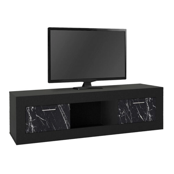 Έπιπλο τηλεόρασης Davin χρώμα μαύρο - μαύρο εφέ μαρμάρου 180x40x47εκ.
