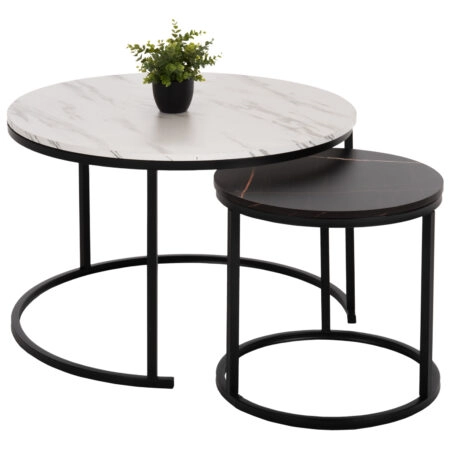 ΤΡΑΠΕΖΙ ΣΑΛΟΝΙΟΥ ΣΕΤ 2ΤΜΧ MDF ΕΦΕ ΜΑΡΜΑΡΟ ΜΙΧ ΜΕ ΜΑΥΡΑ ΠΟΔΙΑ Φ80κΦ48εκ.HM8763.14