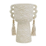 Artekko Antique Μπεζ Τσιμεντένιο Δοχείο με Φούντες (17.6x12.5x24)cm