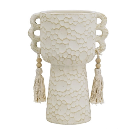 Artekko Antique Μπεζ Τσιμεντένιο Δοχείο με Φούντες (17.6x12.5x24)cm