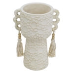 Artekko Antique Μπεζ Τσιμεντένιο Δοχείο με Φούντες (17.6x12.5x24)cm