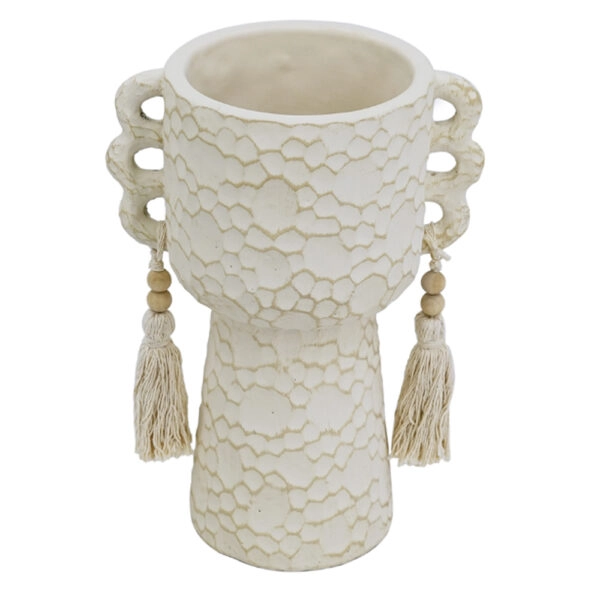 Artekko Antique Μπεζ Τσιμεντένιο Δοχείο με Φούντες (17.6x12.5x24)cm