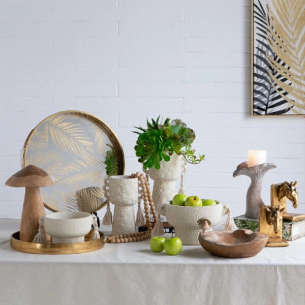 Artekko Antique Μπεζ Τσιμεντένιο Δοχείο με Φούντες (17.6x12.5x24)cm