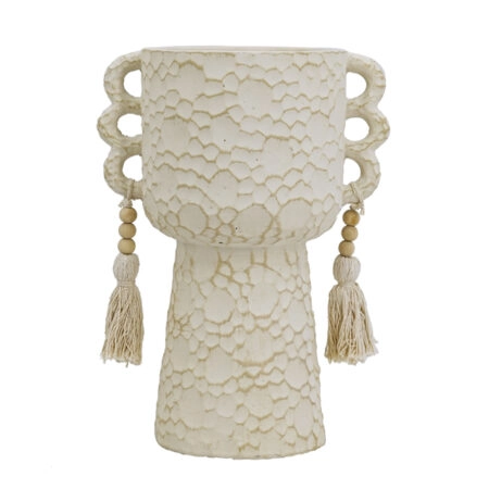 Artekko Antique Μπεζ Τσιμεντένιο Δοχείο με Φούντες (20x14x27)cm