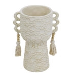 Artekko Antique Μπεζ Τσιμεντένιο Δοχείο με Φούντες (20x14x27)cm