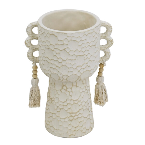 Artekko Antique Μπεζ Τσιμεντένιο Δοχείο με Φούντες (20x14x27)cm