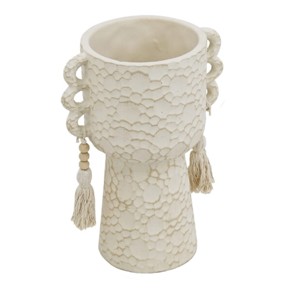 Artekko Antique Μπεζ Τσιμεντένιο Δοχείο με Φούντες (20x14x27)cm