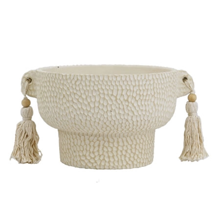 Artekko Antique Μπεζ Τσιμεντένιο Δοχείο με Φούντες (15.5x27.5x22)cm