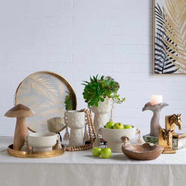 Artekko Antique Μπεζ Τσιμεντένιο Δοχείο με Φούντες (15.5x27.5x22)cm