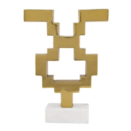 Artekko Marble Χρυσό Μεταλλικό Διακοσμητικό Γλυπτό σε Λευκή Μαρμάρινη Βάση (28x7.6x38.5)cm