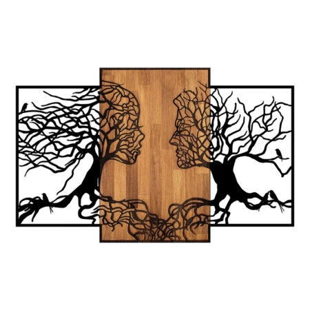 Διακοσμητικό τοίχου Tree Love ξύλινο - μεταλλικό χρώμα καρυδί - μαύρο 125x3x79εκ.