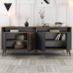 Μπουφές Milan χρώμα καρυδί - ανθρακί 180x35x78,6εκ.