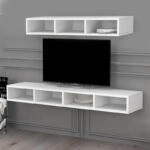 Έπιπλο τηλεόρασης επιτοίχιο Oliver  χρώμα λευκό 129x30x15εκ.