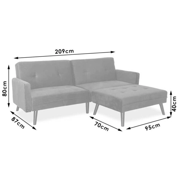 Καναπές γωνία-κρεβάτι με υποπόδιο Dream  γκρι-ασημί βελούδο 209x157x80εκ