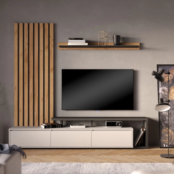 Σύνθετο σαλονιού Claironse  ανθρακί μελαμίνης 225x37.6x210εκ