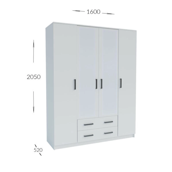 Ντουλάπα Τετράφυλλη Simple 4D2D Λευκή 160x52x205cm