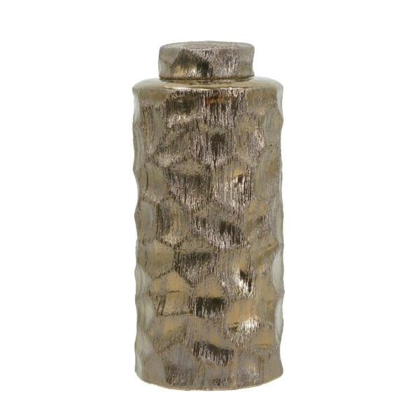 Artekko Lidded Μπρονζέ Κεραμικό Διακοσμητικό Δοχείο Βάζο με Καπάκι (14x14x32.5)cm