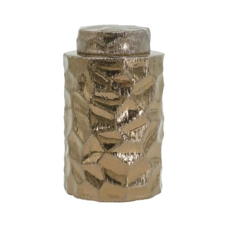 Artekko Lidded Μπρονζέ Κεραμικό Διακοσμητικό Δοχείο Βάζο με Καπάκι (15x15x25)cm