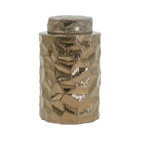 Artekko Lidded Μπρονζέ Κεραμικό Διακοσμητικό Δοχείο Βάζο με Καπάκι (15x15x25)cm