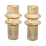 Artekko Fluted Κίτρινο Ημιδιάφανο Διακοσμητικό Βάζο με Ραβδώσεις (19x19x31)cm 2pcs