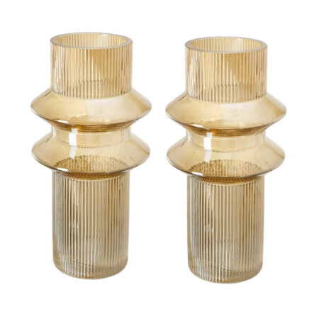 Artekko Fluted Κίτρινο Ημιδιάφανο Διακοσμητικό Βάζο με Ραβδώσεις (19x19x31)cm 2pcs