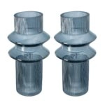 Artekko Fluted Μπλε Ημιδιάφανο Διακοσμητικό Βάζο με Ραβδώσεις (19x19x31)cm 2pcs