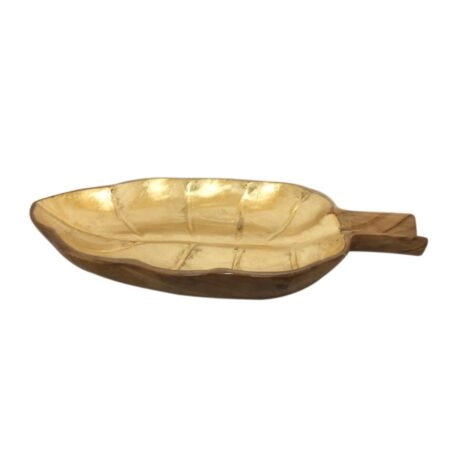 Artekko Woody Ξύλινη Διακοσμητική Πιατέλα σε Φυσική Απόχρωση με Χρυσό (40x26x6)cm