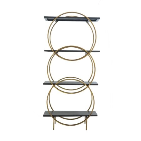 Shelf Βιλιοθήκη Ραφιέρα Ξύλο MDF Μέταλλο Μαύρο Χρυσό (76.2x30x162)cm
