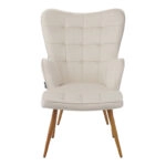 Πολυθρόνα Maddison με υποπόδιο-μαξιλάρι κρεμ βελούδο-πόδι φυσικό 68x72x98εκ