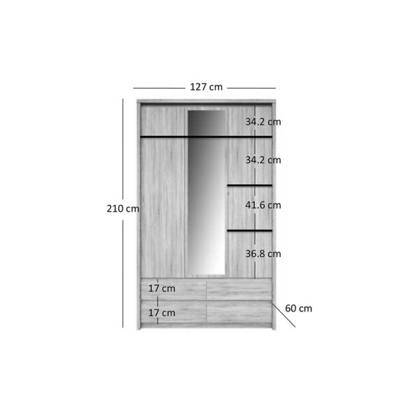 Ντουλάπα Τρίφυλλη Norton Sonoma  127x60x210εκ
