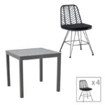 Τραπεζαρία Kliton-Naoki σετ 5τεμ ανθρακί αλουμίνιο και μέταλλο σε μαύρη απόχρωση 80x80x74εκ