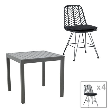 Τραπεζαρία Kliton-Naoki σετ 5τεμ pakoworld ανθρακί αλουμίνιο και μέταλλο σε μαύρη απόχρωση 80x80x74εκ