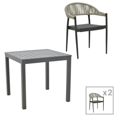 Τραπεζαρία Kliton- Elation σετ 3τεμ pakoworld αλουμίνιο σε ανθρακί απόχρωση 80x80x74εκ